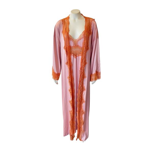 Victoria’s Secret Pink and Orange Lace Long Robe and Slip Set Large/XL - Picture 8 of 16